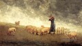 Schäferess Tending Schaf Realismus maler Winslow Homer